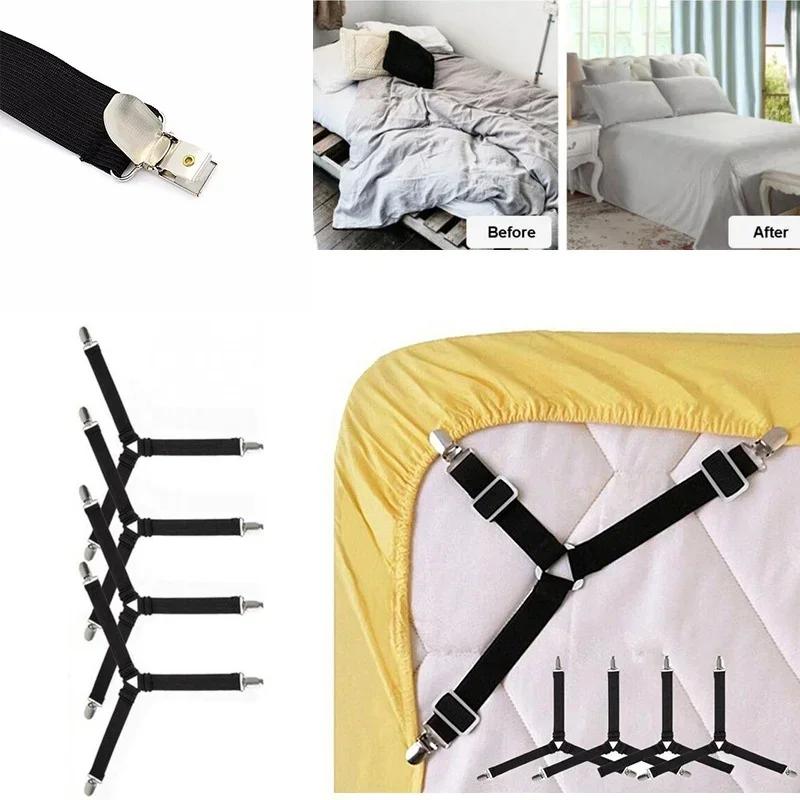 4pcs Adjustable Triangle Bed Sheet Holders Fitted Sheet Clips Non-Slip Sheet Suspenders Mattress Gripper Clips for Bed Mattress