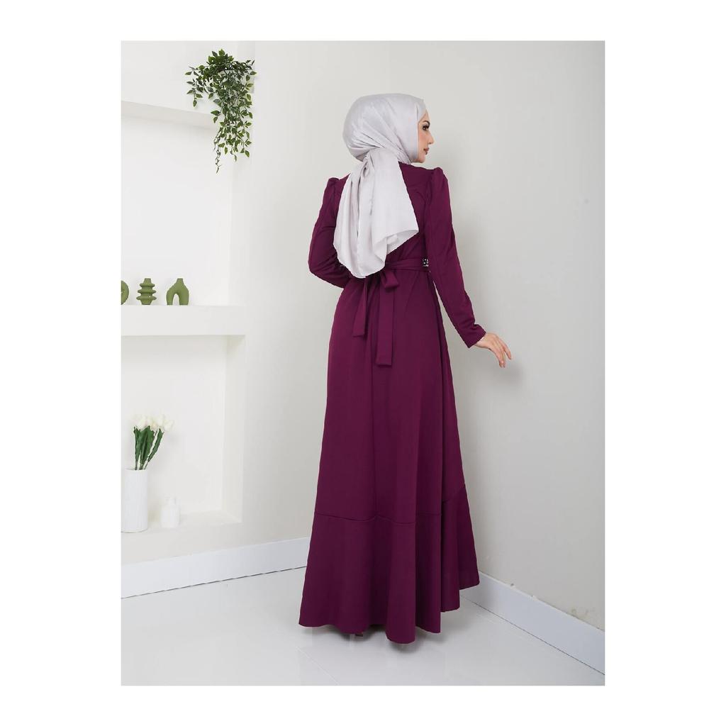 Women's Clothing Evening Dress Fashion Skirt Flounced Belt Stoned Hijab Evening Dress 2497 Black