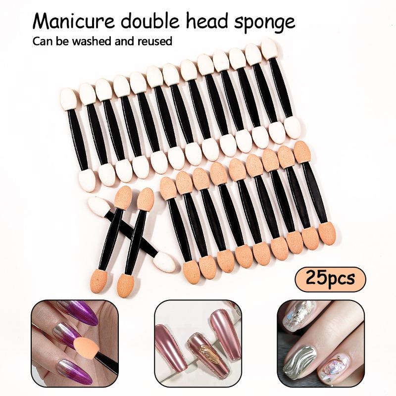 25/100pcs New Nail&Makeup Tools Nail Powder Mluticolor Brushes Sponge Double Sided Applicator Mirror Chrome Pigment Sponge Stick