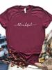 Футболка с принтом надписи «Благодарный» для женщин, с коротким рукавом, с круглым вырезом, свободная, женская летняя футболка