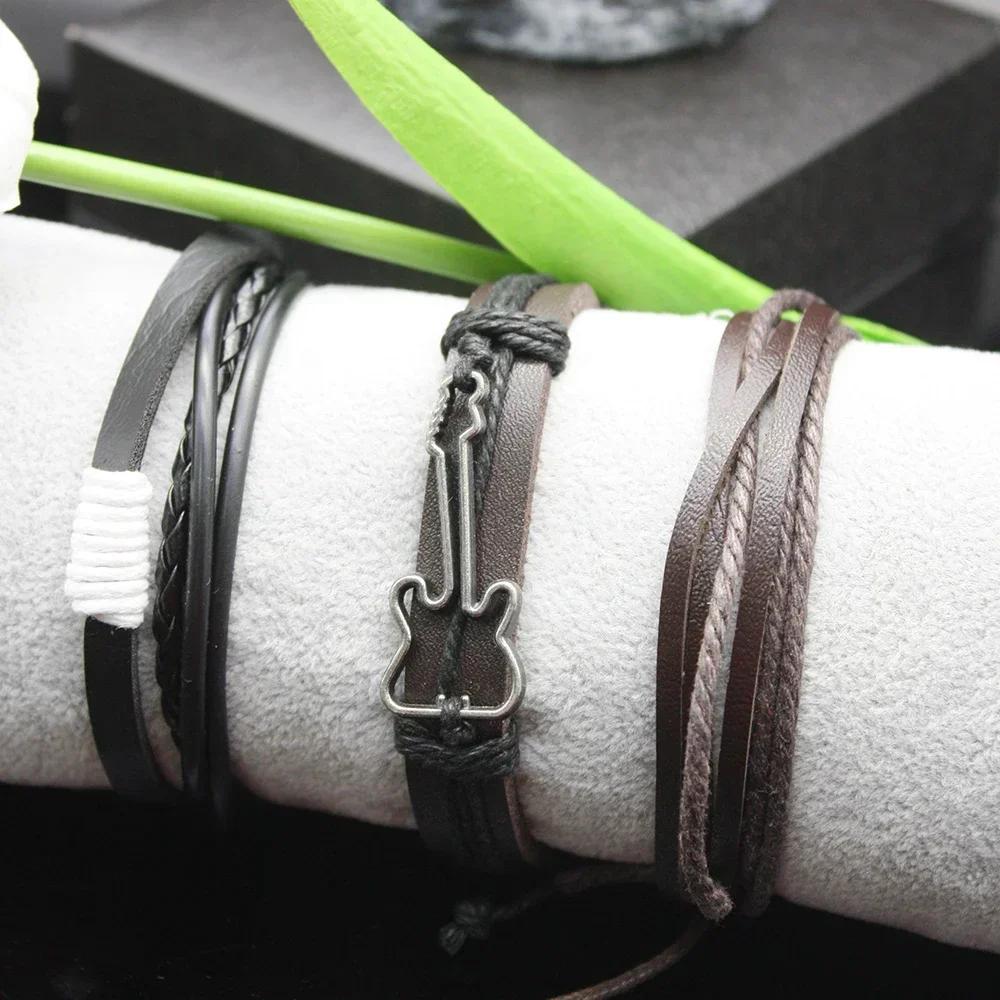 Набор из 5 предметов, мужские роскошные часы, кварцевые часы, ударопрочные кожаные ремешки, часы с хронографом, спортивные мужские часы, в комплекте коробка с браслетом