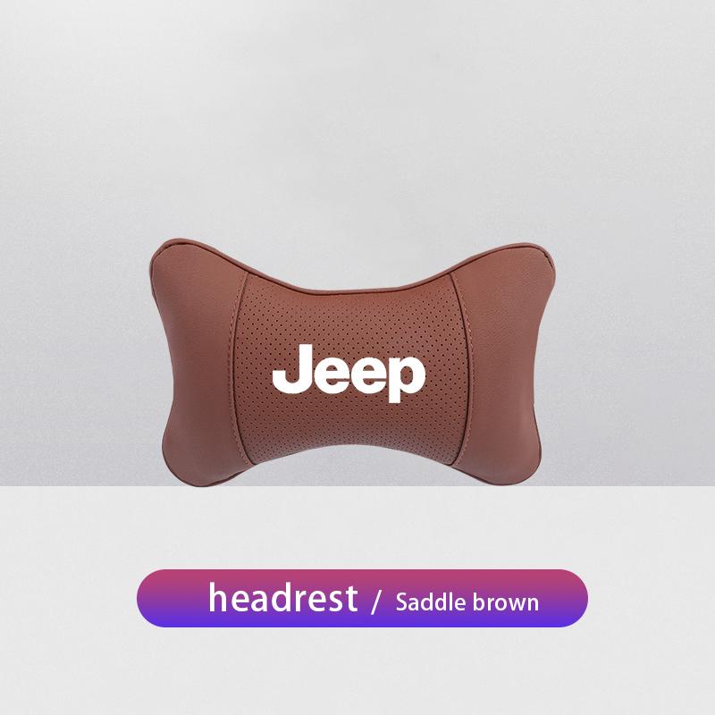 For Jeep Car Seat Neck Pillow Leather Headrest Lumbar Waist Support For Jeep Grand Cherokee Wrangler JK Gladiator Compass Ren