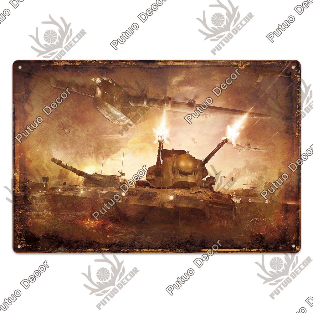 Putuo Decor Танки Жестяная табличка Металлическая табличка Декоративный винтажный декор Табличка Настенный декор Гараж Мужская пещера Клубная комната Дом
