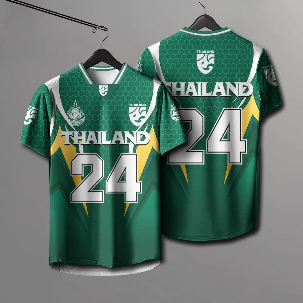 THAILAND Football Soccer V Neck Color Vintage Shirt National Elephant Logo Badge Unisex Men Women Training JERSEY Print Quick Dry Short Sleeve Uniform
