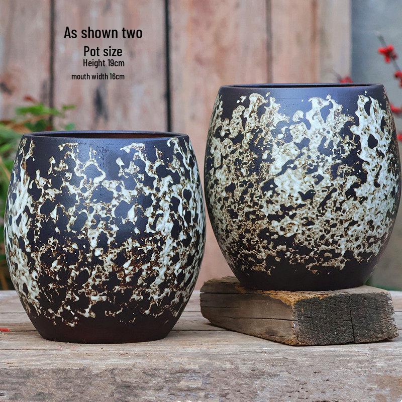 Hand-painted Retro Ceramic Plant Pot for Outdoor Decor - Large, Breathable Design for Succulents and Green Plants