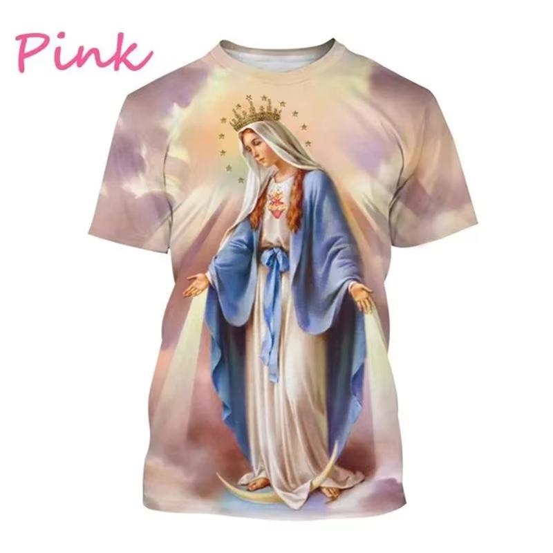 Easter Virgin Mary Goddess of Mercy 3D Print T-Shirt Christian Blessed Jesus God Tee Female Style Clothing Short Sleeve Tops Tee
