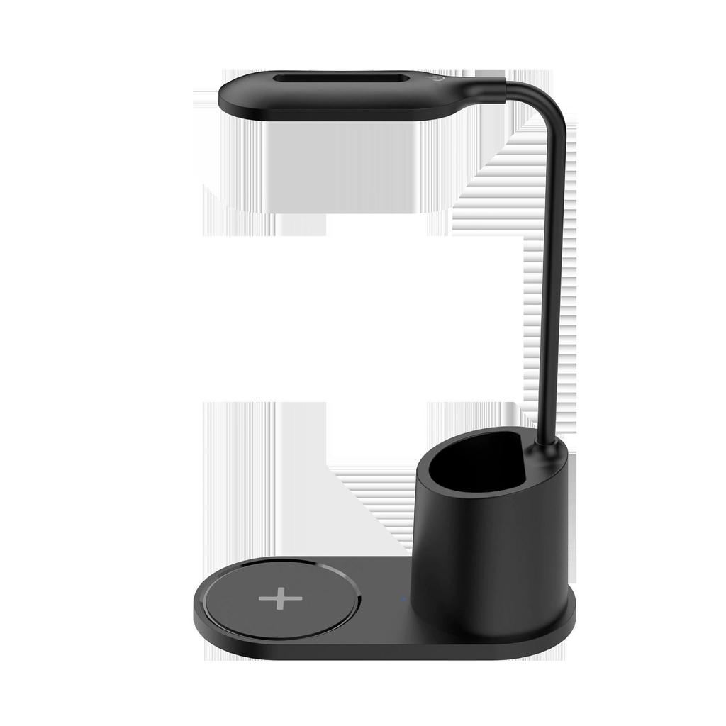 3-in-1 Pen Holder Desk Lamp with 15W Wireless Fast Charging, QC2.0 Protocol, TYPE-C Power, 360° Flexible Pole & 3-Color Stepless Dimming