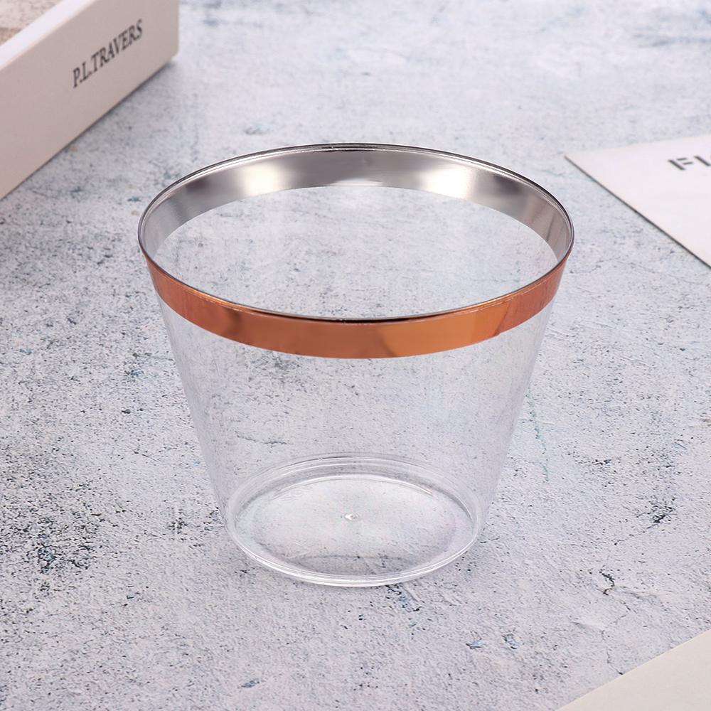 10/20/30pcs Rose Gold Wine Wedding Supplies Disposable Plastic Cups Tableware Transparent
