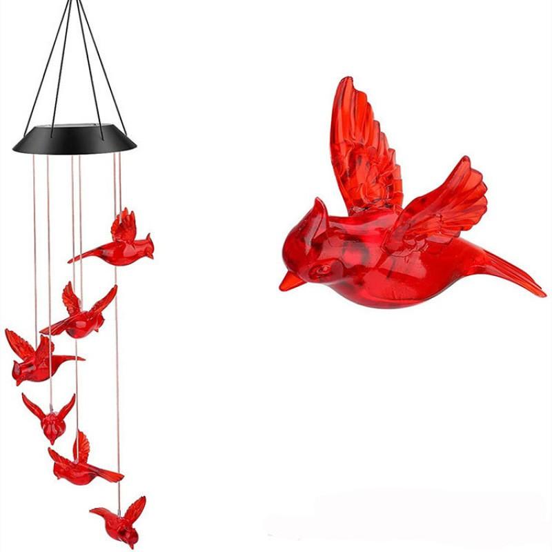 Solar Powered Wind Chime With LED Lights Metal Bells Hummingbird Butterfly Decor Garden Patio Yard