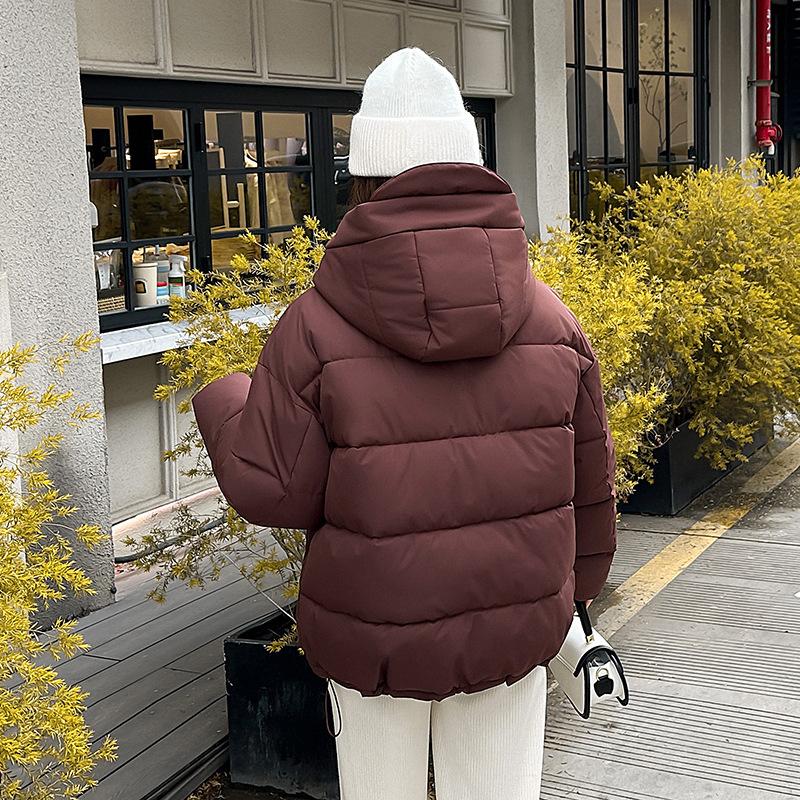 Осень-зима, утепленная теплая парка, женская повседневная милая однотонная Свободная куртка с капюшоном и большим карманом, верхняя одежда