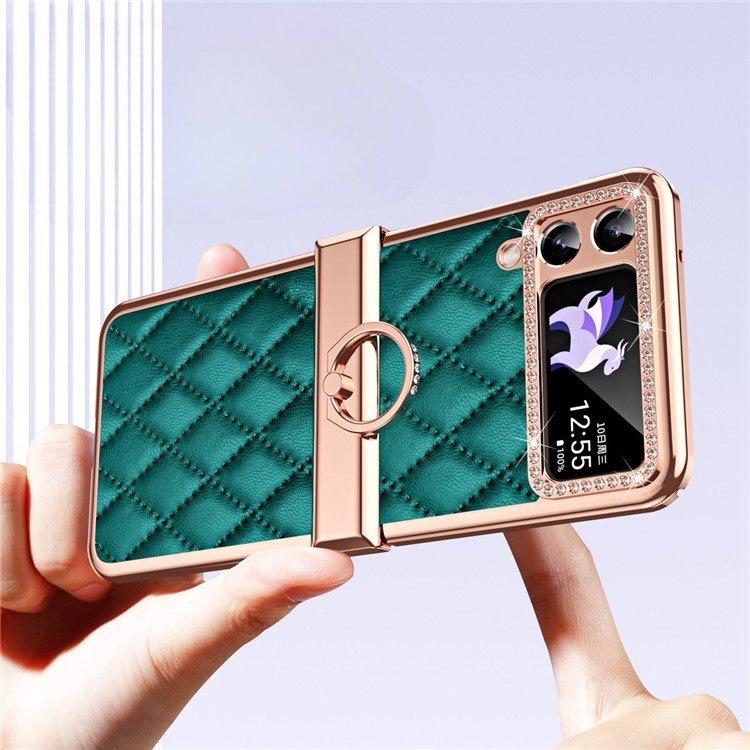 Case for Samsung Galaxy Z Flip 4 5G, Rhombus Grid, green