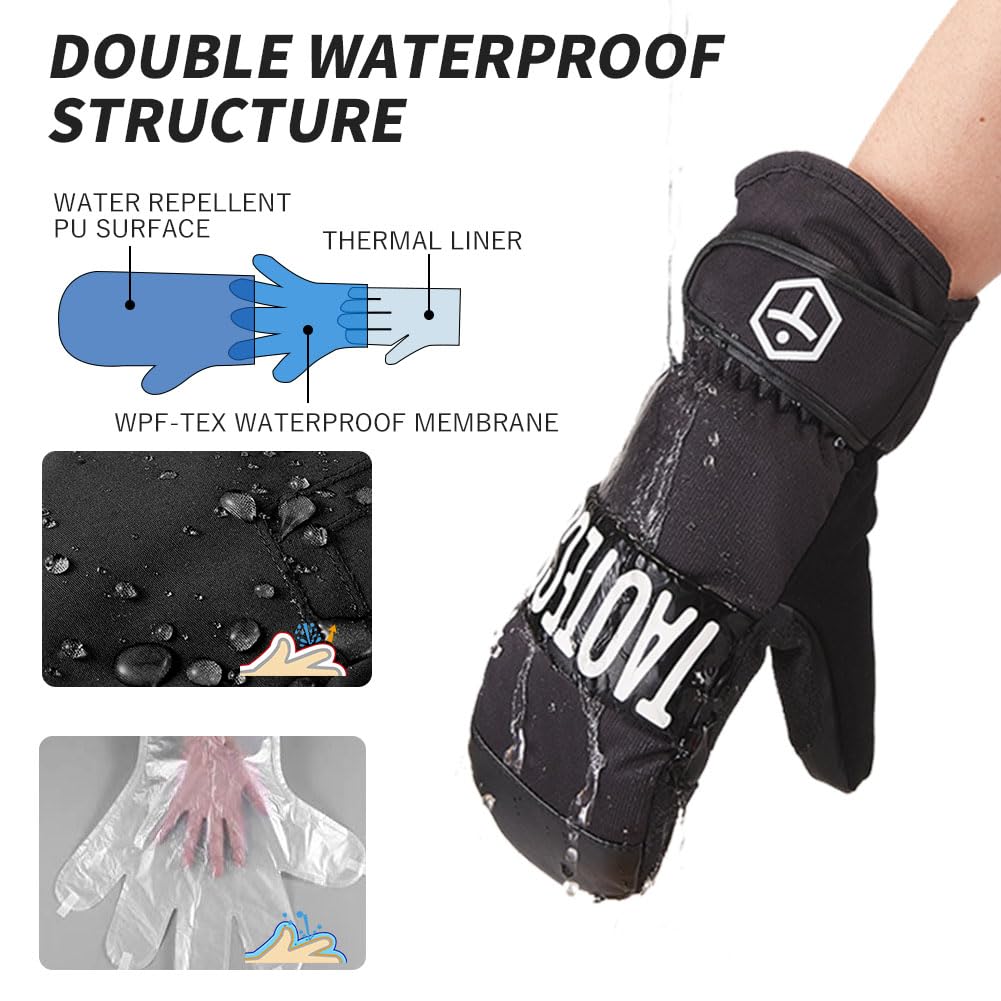 Gloves Mittens Snowboarding Wrist Guard Ski Gloves with Protector Waterproof 5 Finger Inner Logo [TaoTech] Men's Women's (L, Basic/Smikro)