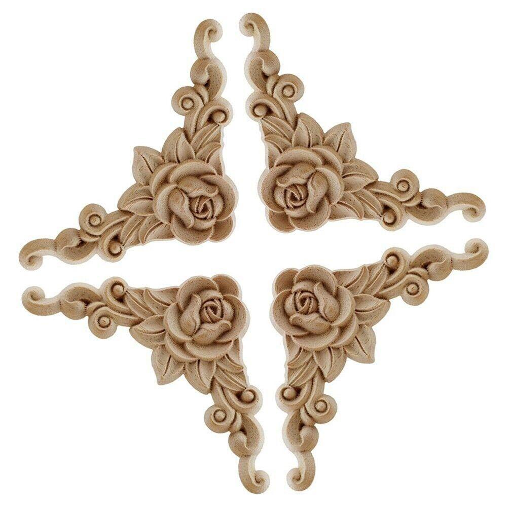 Furniture Parts Wooden Figurines Crafts Corner Appliques Frame Wood Carved Woodcarving Decorative