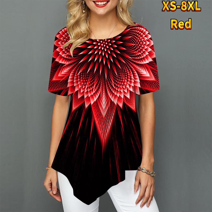 Женские футболки больших размеров с большим цветочным принтом, свободные повседневные топы, женская нерегулярная летняя одежда