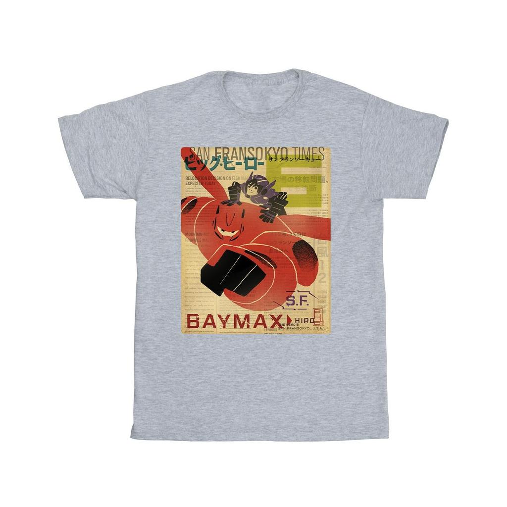 Disney Girls Big Hero 6 Baymax Flying Baymax Newspaper Cotton T-Shirt