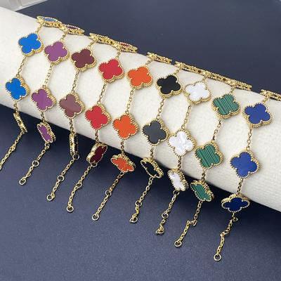 Высококачественный браслет из титановой стали с четырехлистным клевером 15 мм, удачные цветы, легкая роскошь, тренд, сеть, красный, ощущение премиальности, не теряет цвет, браслет женский