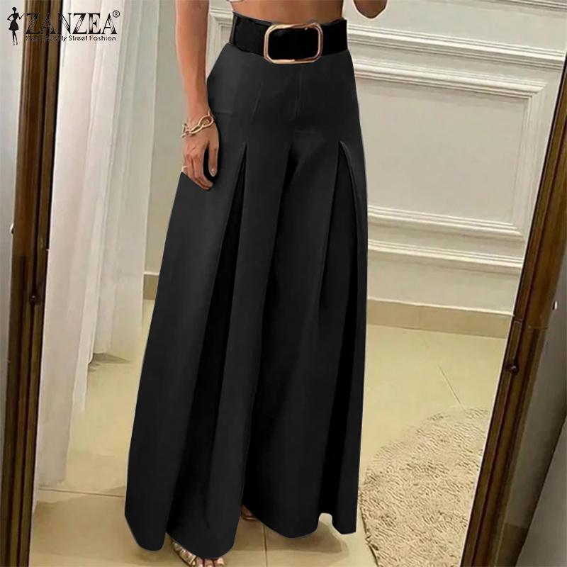 ZANZEA Женские модные эластичные талии плиссированные прямые брюки