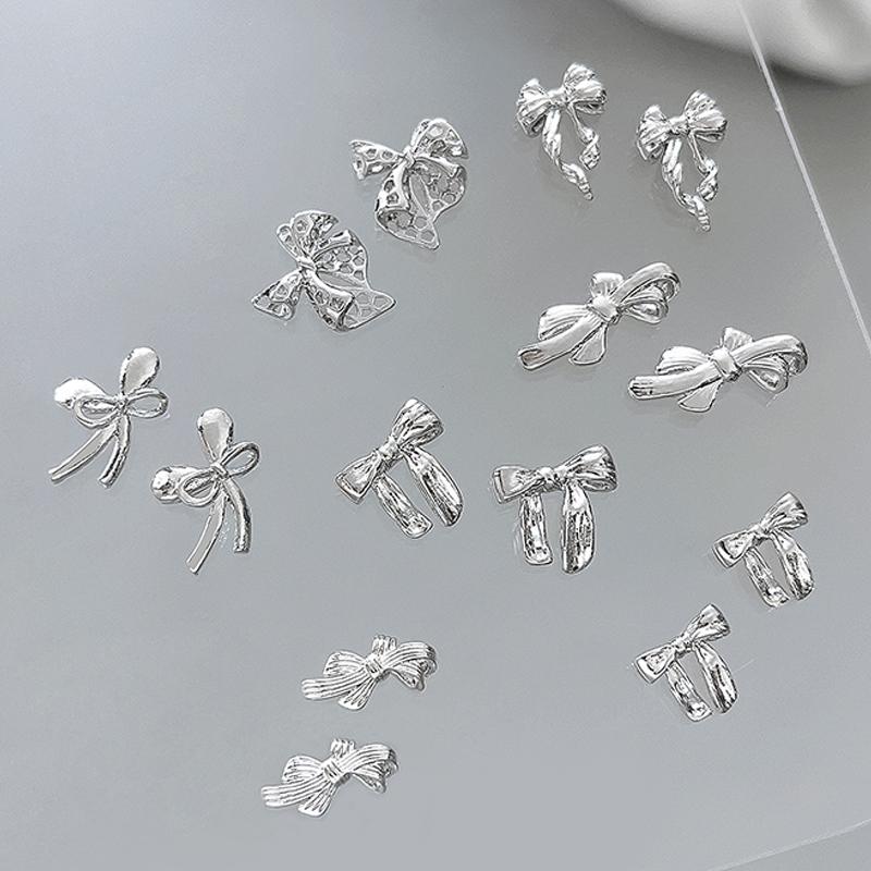 10 шт. глянцевая серебряная лента для дизайна ногтей 3D банты из металлического сплава шелковая лента для украшения ногтей Diy ретро металлические аксессуары для ногтей