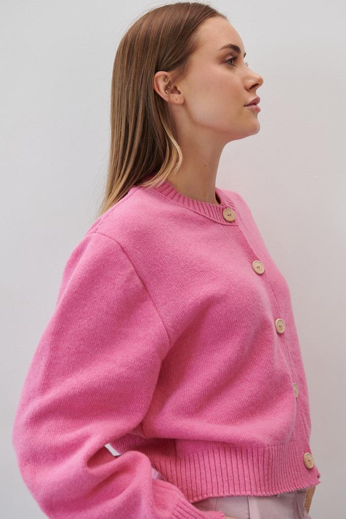 Woolen buttoned cardigan pink /