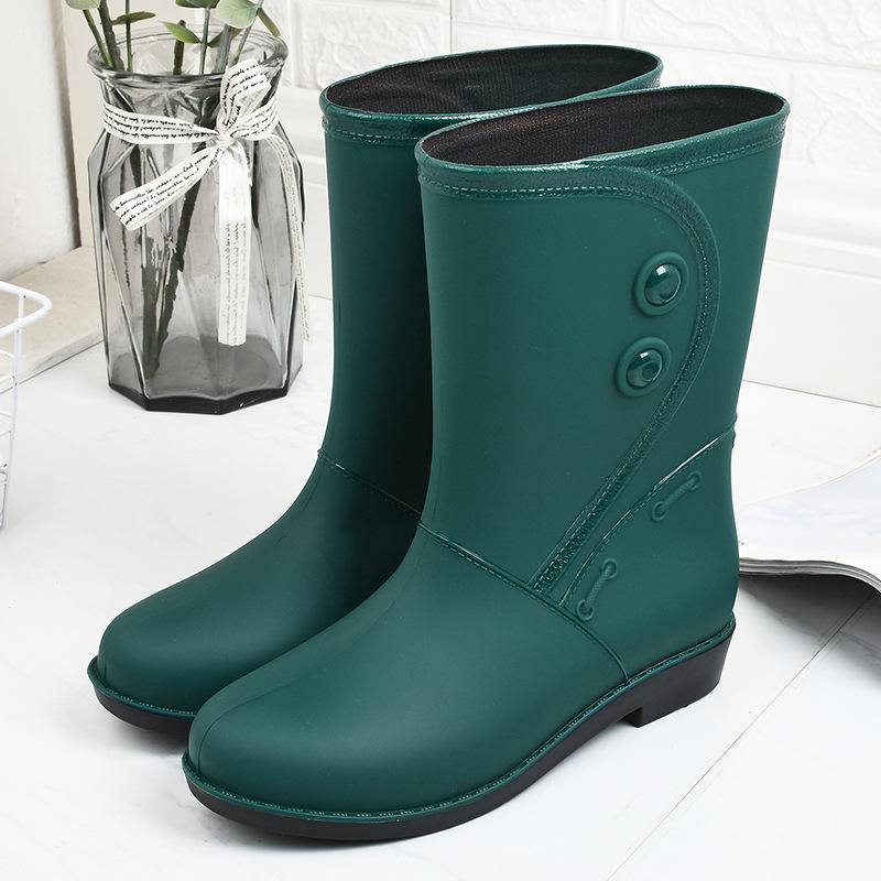 Fashion 2024Fashion Plush Rain Shoes for Women Warm High Tube Rainboots Winter Solid Color Low-heel Non-slip PVC Rubber Shoes
