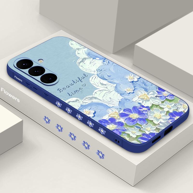 Синий цветочный масляный рисунок Чехол для телефона для Samsung Galaxy с надписью 'Прекрасное время' и ремешком