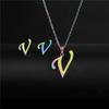 RUI RUI YU 26 Letter Colorful Stainless Steel Jewelry Sets for Women Men Alphabet Initial Chain Pendant Necklace Earrings Kids Gift