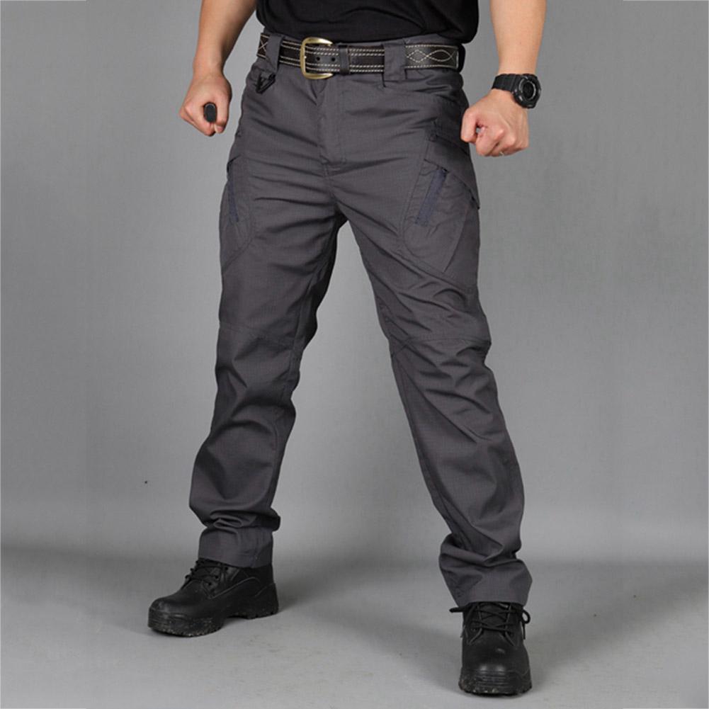 Western Cool Style Men Zip Sports Solid Color Outdoors Tactical Pockets Cargo Pants Work Trousers