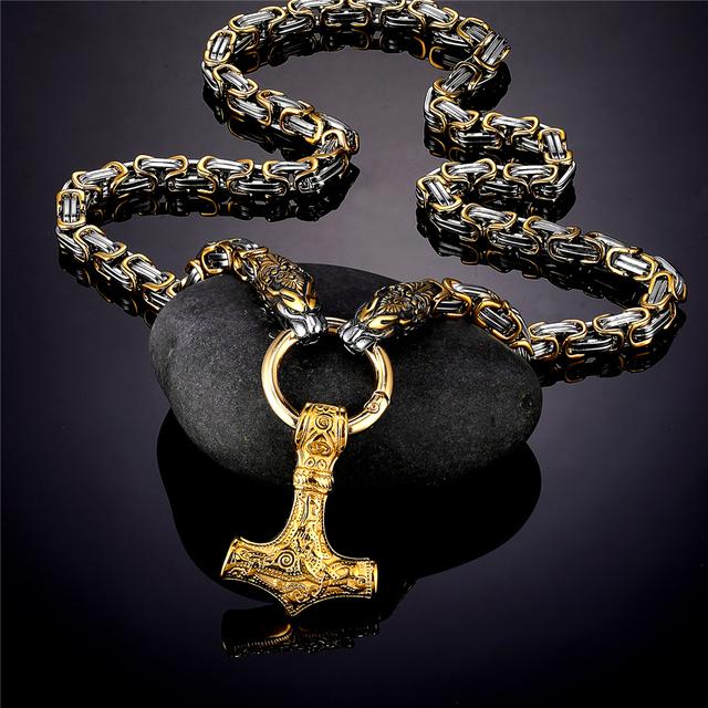 Мужские ожерелья с головой дракона, амулет викингов Vegvisir, кулон с скандинавскими рунами, якорь, смесь нержавеющей стали, золотая цепочка King, ювелирные изделия