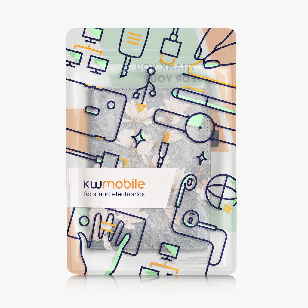 Kwmobile Amazon Kindle Paperwhite Generation 2021 Compatible Case Cover PU Leather Auto Sleep Reader Protection Magnolia Design Gray 11. - E-book -