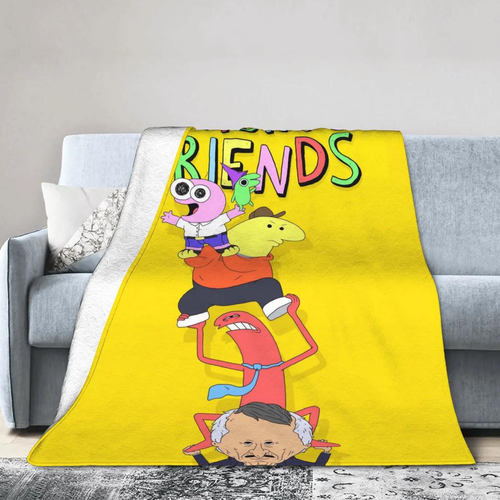 Smiling Friends Cartoon Plush Blanket Soft Flannel Bedding Throw for Kids Outdoor Use Warm Custom DIY Gift Idea