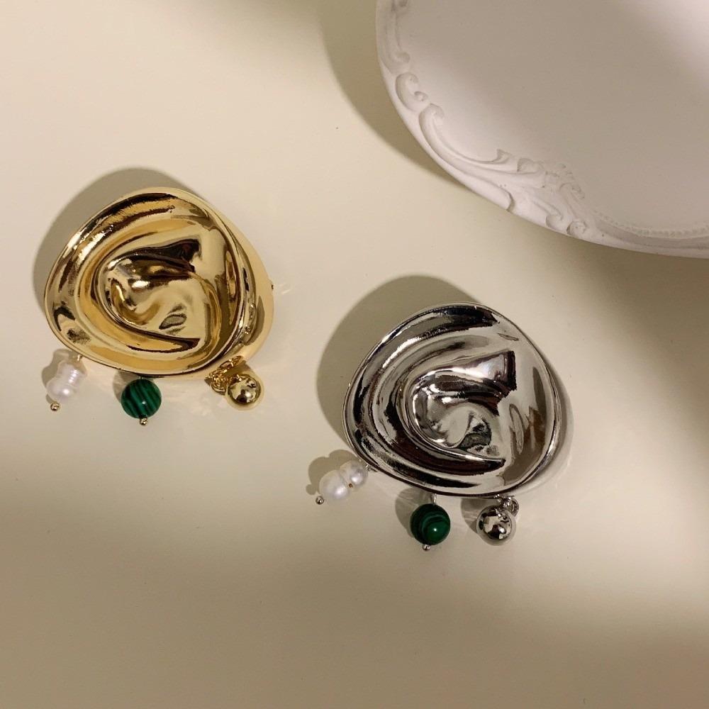 Korean Ruffled Lapel Pin Beads Badge with Pendant Fashion Texture Brooch Daily Wear