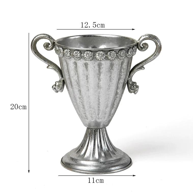 Vintage Classic Silver Iron Flower Vase Decoration Home Room Table Flowerpot Ornaments Office Store Flower Arrangement Crafts