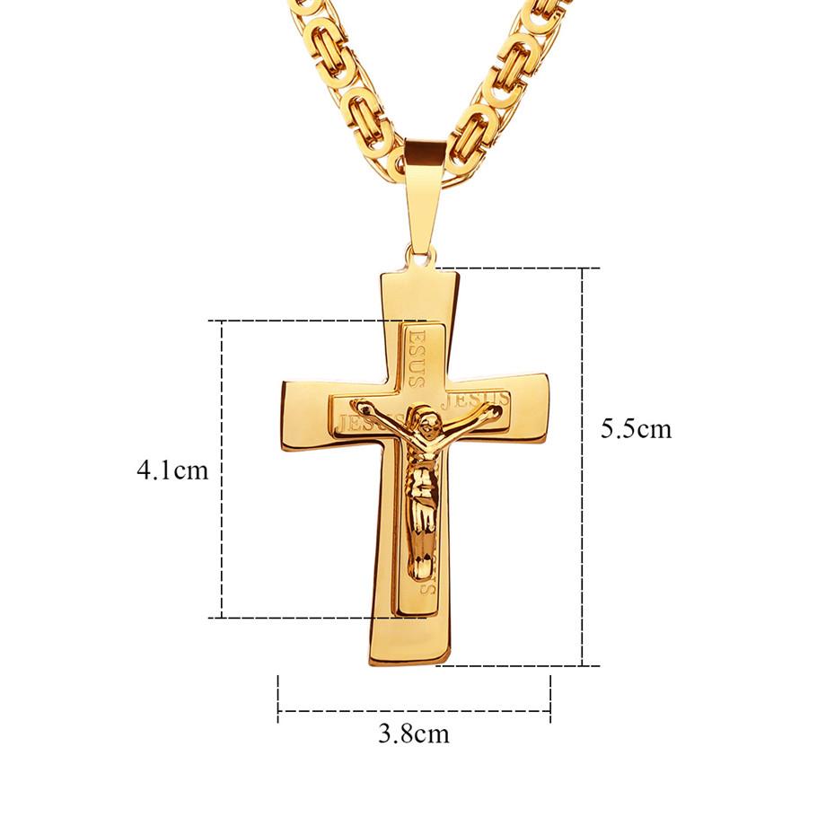 Men's Necklace Big Cross Pendant & Chain Mens Gold Color Stainless Steel Christian Necklaces Male Iced Out Bling Jewelry
