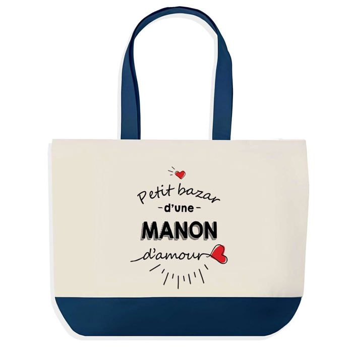 Sac shopping - PLANETEE - Bazar d'une Manon d'amour - Fond bleu design graphique - Coton 40 x 45 cm - Grand format