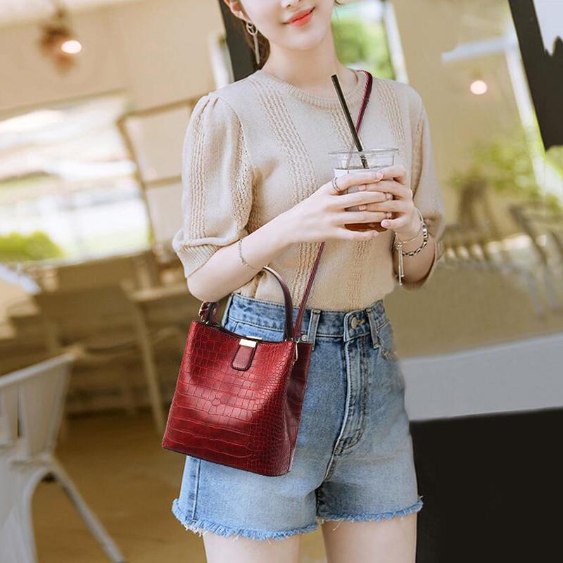 Женская сумка-ведро с крокодиловым узором, сумка через плечо, женская сумка из искусственной кожи