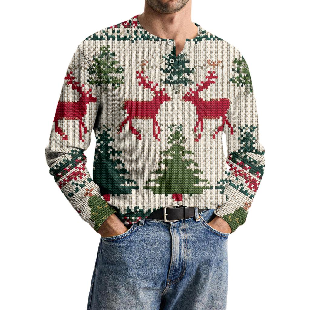 Men's Casual Knit Button-Up Long-Sleeve Shirt