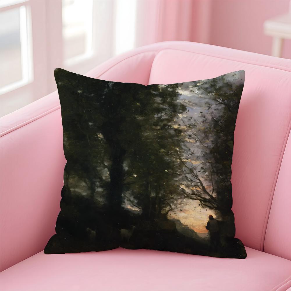 JJeanBaptisteCamille Corot Cushion Cover Pillow Case Ultra Soft Skin Friendly Fabric Cloud Like Comfort Concealed Zipper