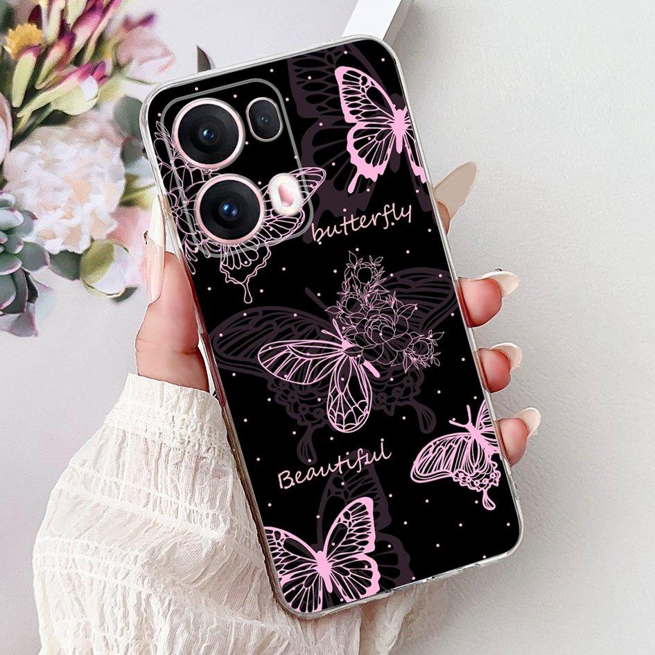 Чехол для OPPO Reno13 Pro 5G CPH2697 Модный Цветок Бабочка Мягкий Силиконовый Чехол для Телефона Для OPPO Reno 13 CPH2689 Reno13Pro Бампер