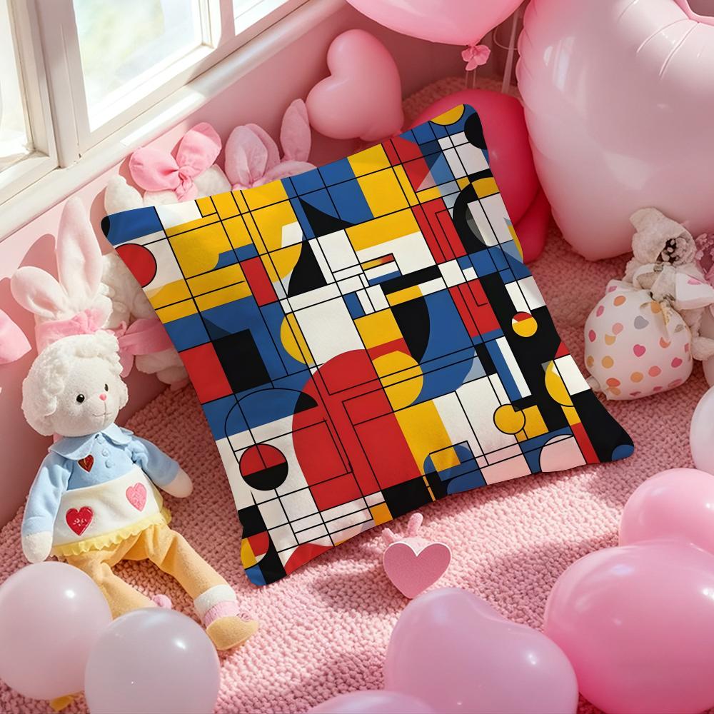 Abstract Painting Piet Mondrian Art Cushion Cover Pattern Printed Pillowcase for Living Room Sofa Cushion Cover & Bedroom Decor