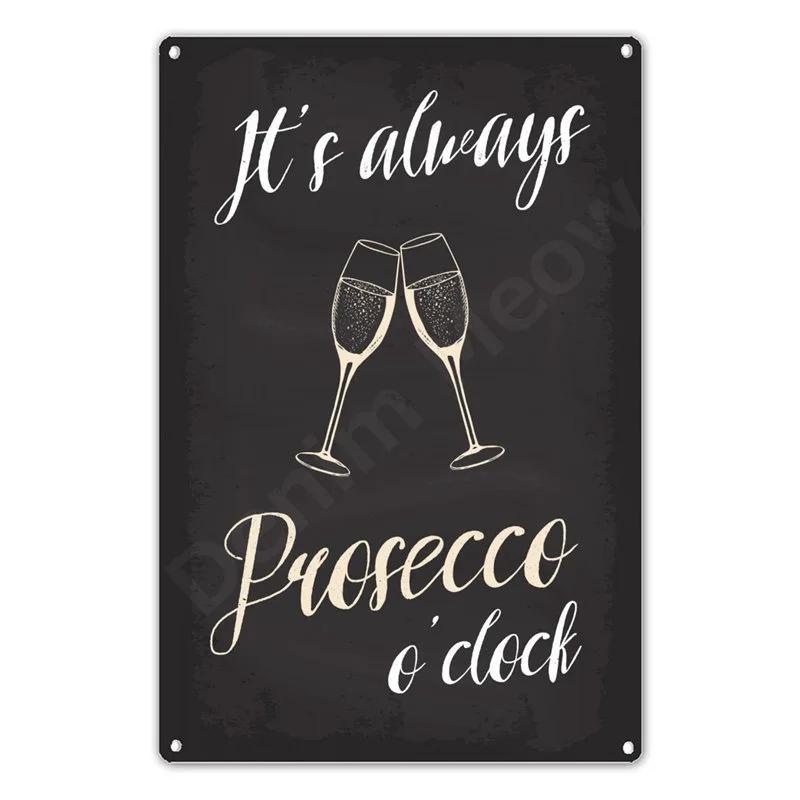 Prosecco Vintage Poster Cocktails Metal Tin Signs Pub Bar Decoration Prosecco Princess Wall Art Decor