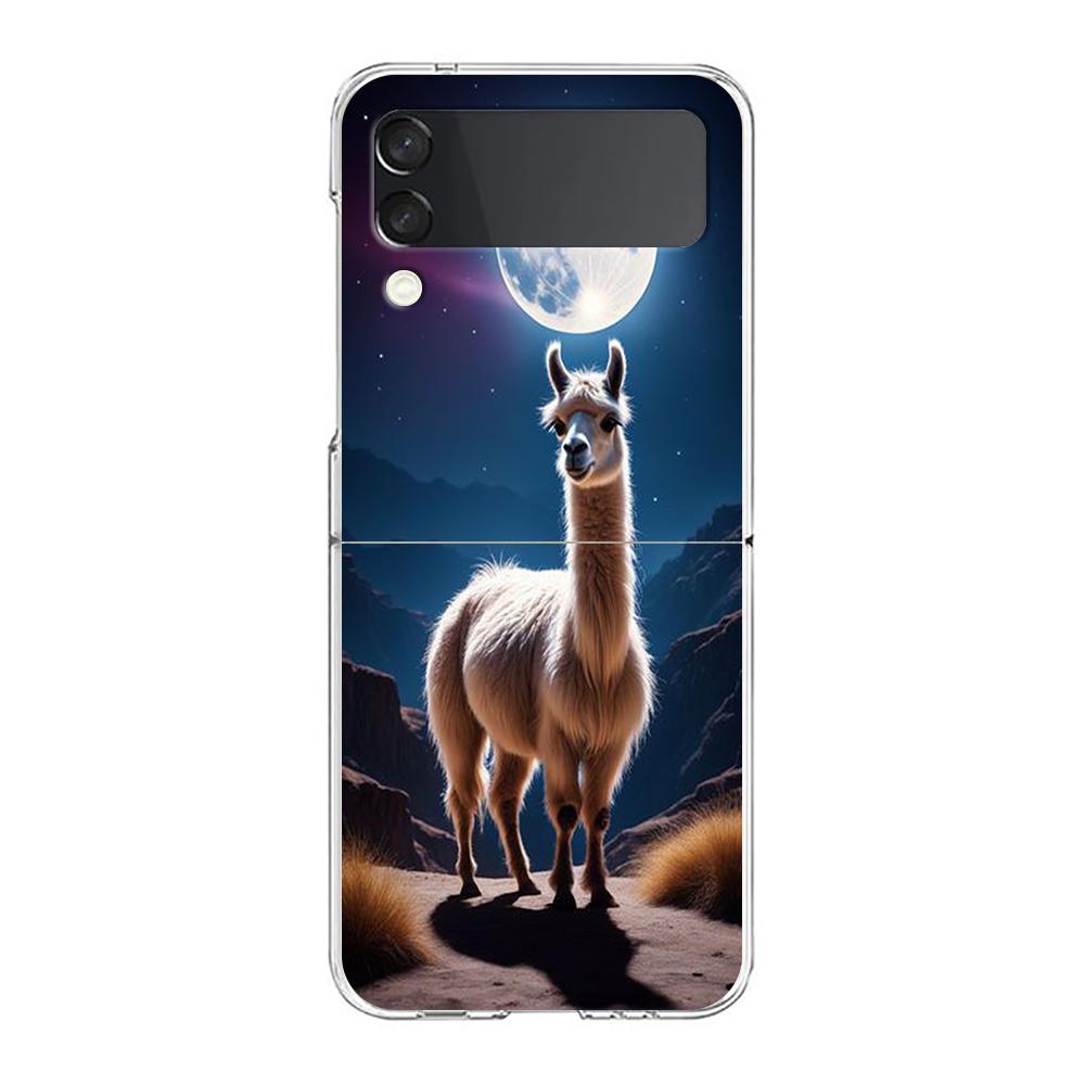 Phone Cover For Samsung Galaxy Z Flip 6 5 4 Case Transparent For Samsung Z Flip 3 Hard PC Foldable Shell Cute Alpaca Donkey Bags