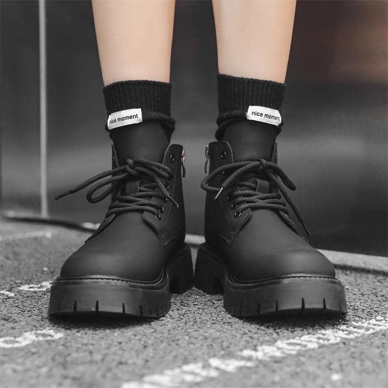 Ботинки мартин мужские и женские в британском стиле высокие Xuzi осенние бархатные на платформе кожаные ботинки черные челси 3304-J