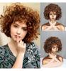 MISS WIG Коричневый смешанный золотой короткий вьющийся парик, африканские кудри, женский большой парик в рулонах, повседневный косплей, синтетический парик из высокотемпературного волокна