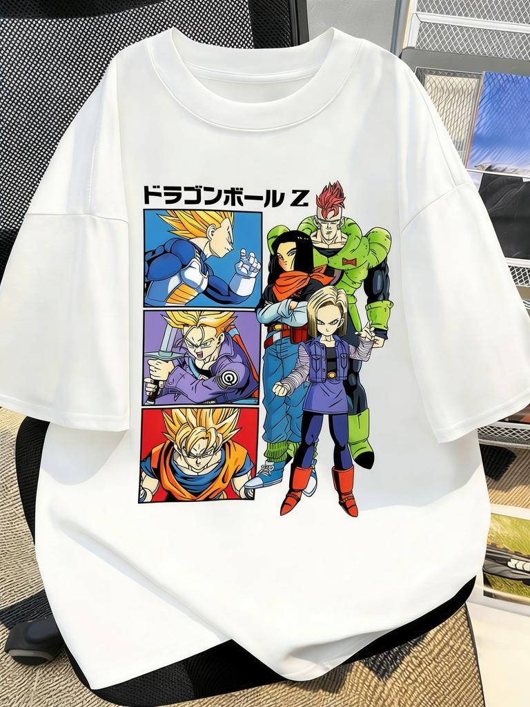 Белая Футболка Большого Размера с Принтом Dragon Ball Аниме Летняя Мужская Женская Повседневная Одежда для Родителей и Детей Стиль Y2K Харадзюку Модная Милая