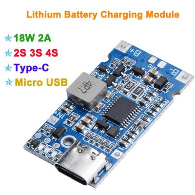 Модуль зарядки литиевых батарей Type-C 2S 3S 4S BMS 4.5V-15V 18W 2A Поддержка быстрой зарядки QC плата