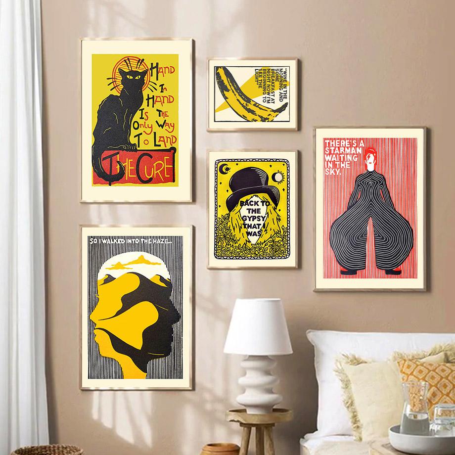 Музыка кошки Канагава Дэвид Боуи оригинальный Смит настенная живопись на холсте скандинавский плакат с принтом настенные панно для декора гостиной без рамки