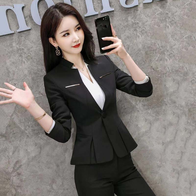 2 шт., профессиональный пиджак, женский костюм с длинными рукавами, весна и осень, новый темпераментный костюм для продажи, костюм для собеседования, официальная рабочая одежда