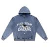 DTG Print Knitted Denim Zip-Up Hoodie Fuel Your Dreams Brother Print Zipper Hoodies  