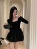 Petite French Chic Black Puffy Princess Dress - Women's Autumn Mini Tulip Skirt