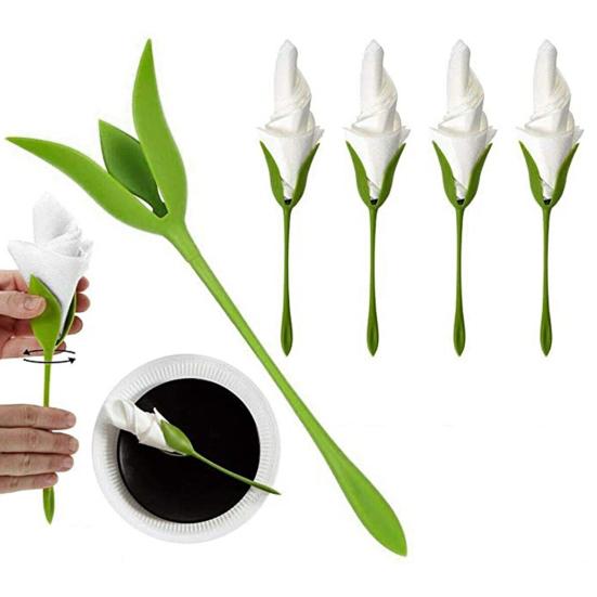 4/5/6/7/10/15/20/30 шт. Держатель для салфеток Роза Зеленый Стебель Цветок Держатель для салфеток на ужин Свадебная Вечеринка Отель Ресторан Декор Обеденного Стола